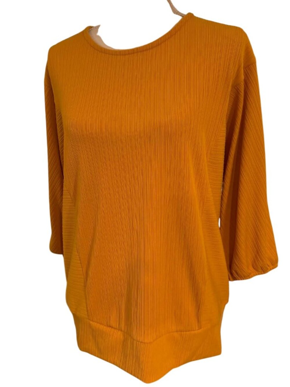 Adrienne Vittadini Mustard Yellow Plisse Ribbed Top